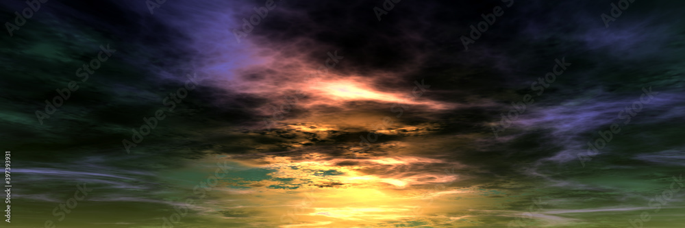 Alien Planet Sky. Panorama. 3D rendering