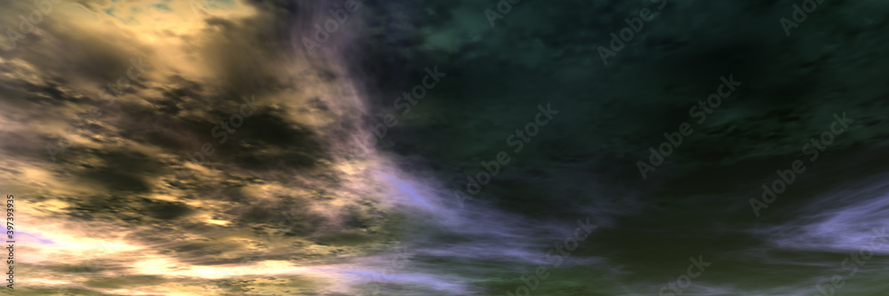 Alien Planet Sky. Panorama. 3D rendering