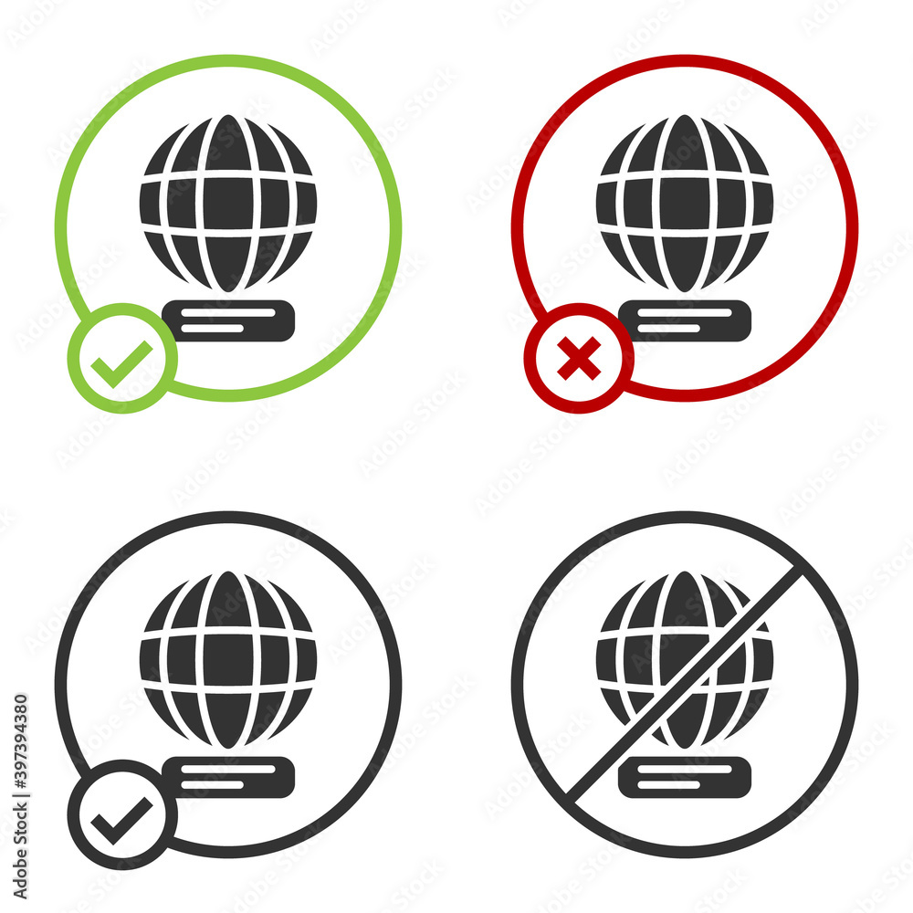 Black Worldwide icon isolated on white background. Pin on globe. Circle button. Vector. Black Worldwide icon isolated on white background. Pin on globe. Circle button. Vector.