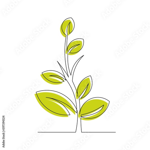 Continuous line drawing of small tree growth. Vector illustration
