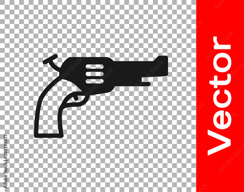 Black Revolver gun icon isolated on transparent background. Vector.
