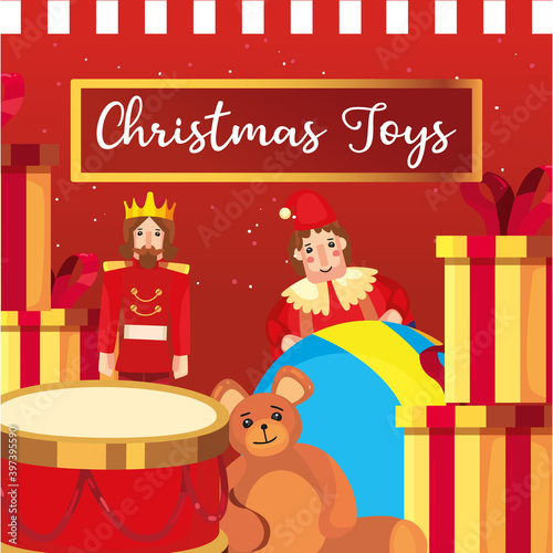 merry christmas toys drum teddy gifts ball clown and prince vector design © Jeronimo Ramos
