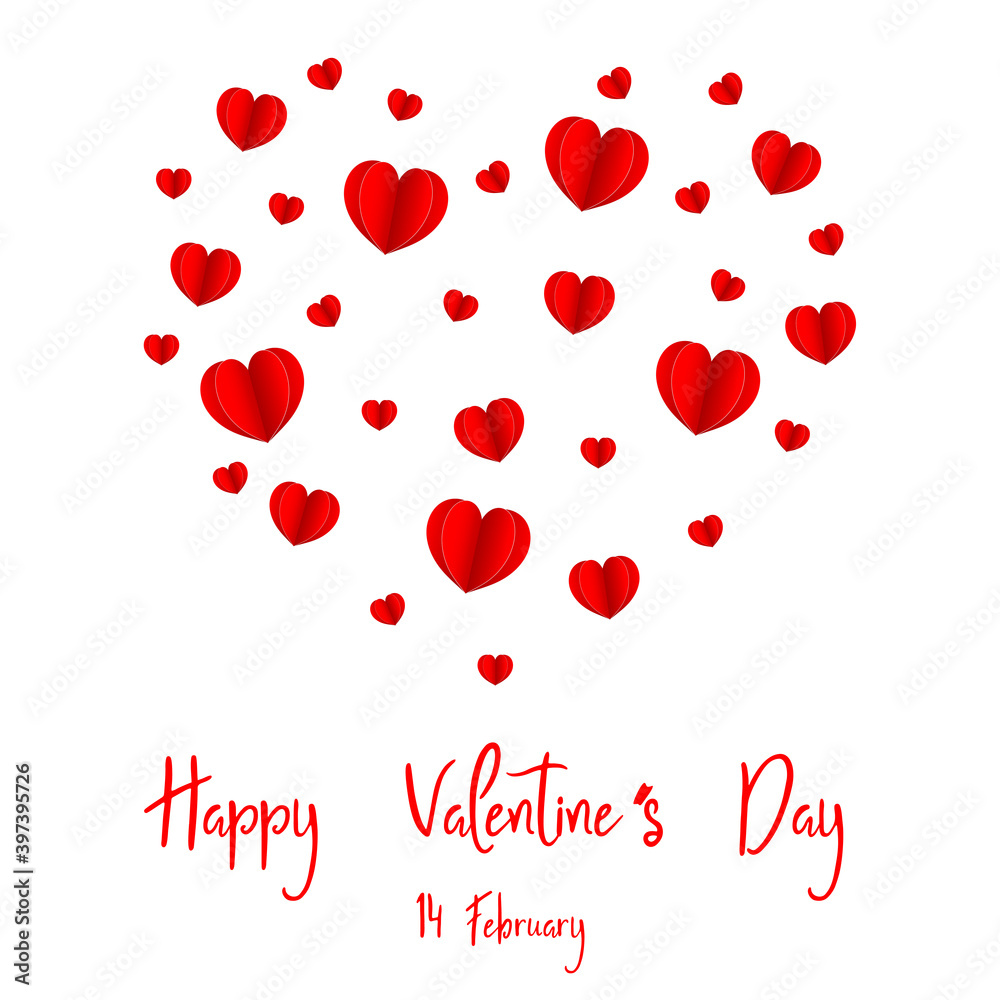 Happy Valentine's Day 14 February , Paper Heart isolated on white background