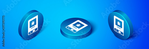 Isometric Book about insect icon isolated on blue background. Blue circle button. Vector.