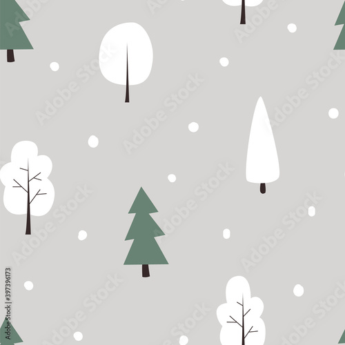 Cute Winter Tree & Snow Seamless Pattern