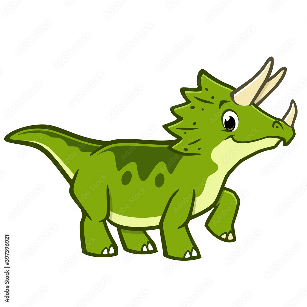 Fototapeta premium Vector illustration of cute cartoon triceratops dinosaur. Isolated object for design element