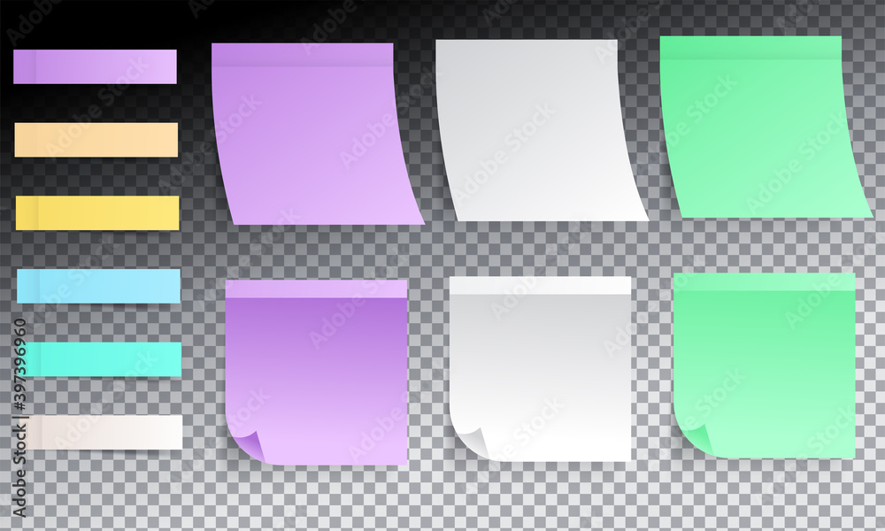 collection of different colored sticky notes with shadow