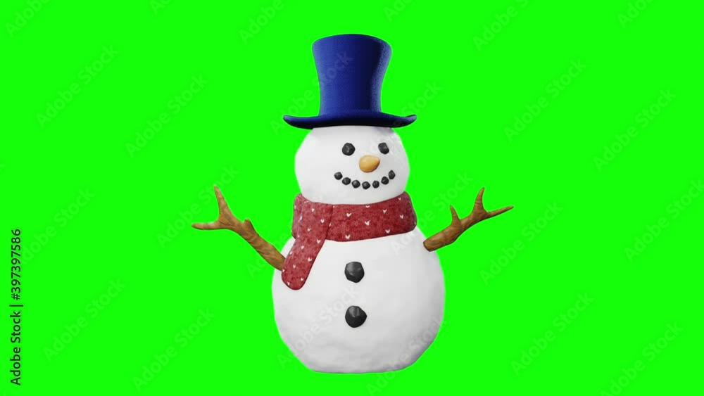 Snowman waving hands 3d animation on a green background Snowman waving hands 3d animation on a green background