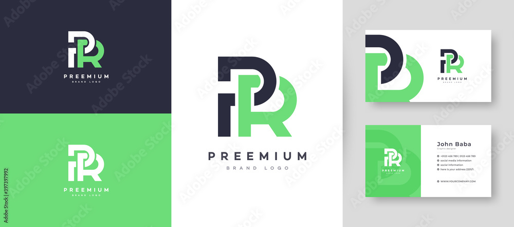 Flat minimal Initial Letter PR, RP Logo With Premium Business Card Design Vector Template for Your Company Business