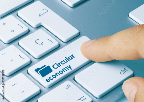 Circular economy - Inscription on Blue Keyboard Key.