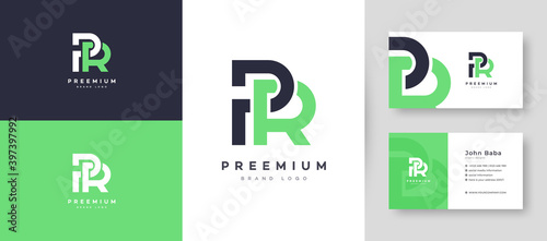 Flat minimal Initial Letter PR, RP Logo With Premium Business Card Design Vector Template for Your Company Business