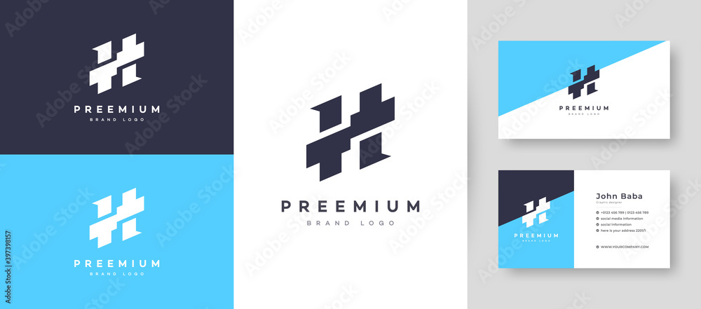 Flat Minimal Initial Leaf H Letter Logo With Premium Business Card Design Vector Template for Your Company Business