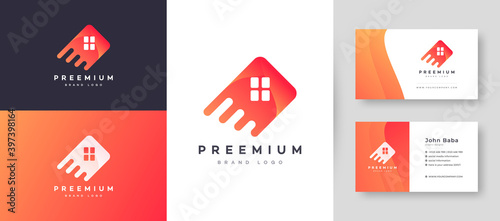 Flat Minimal Home Property Logo With Premium Business Card Design Vector Template for Your Company Business