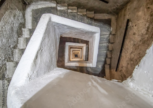 Naples, Italy - built more than 2500 years ago, and widely used during World War II, the Naples subterranean system is a main turist attraction today. Here in particular the staircase