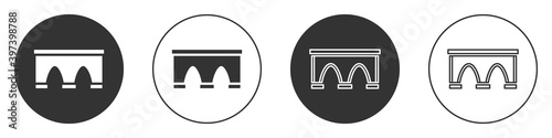 Black Bridge for train icon isolated on white background. Circle button. Vector.
