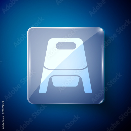 White Baby potty icon isolated on blue background. Chamber pot. Square glass panels. Vector.