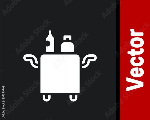 White Trolley for food and beverages icon isolated on black background. Vector.