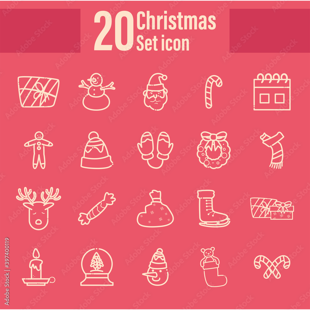 merry christmas 20 line style icon set vector design