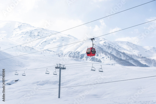 ski lift in the snow mountains