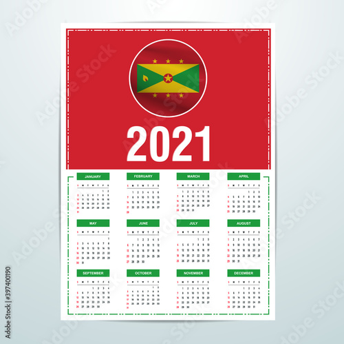 Grenada Calendar 2021- Country Flag Banner - Happy New Year Design