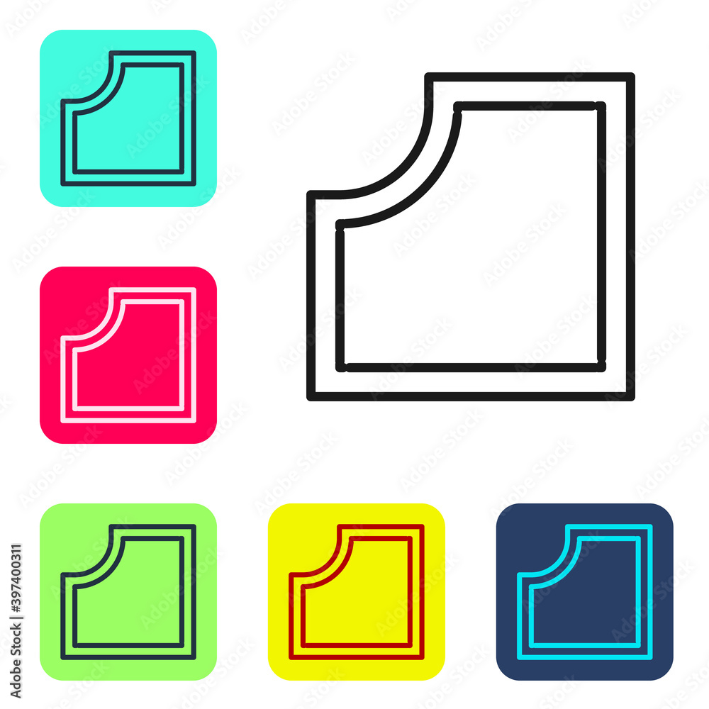 Black line Sewing Pattern icon isolated on white background. Markings for sewing. Set icons in color square buttons. Vector Illustration. Black line Sewing Pattern icon isolated on white background. Markings for sewing. Set icons in color square buttons. Vector Illustration.