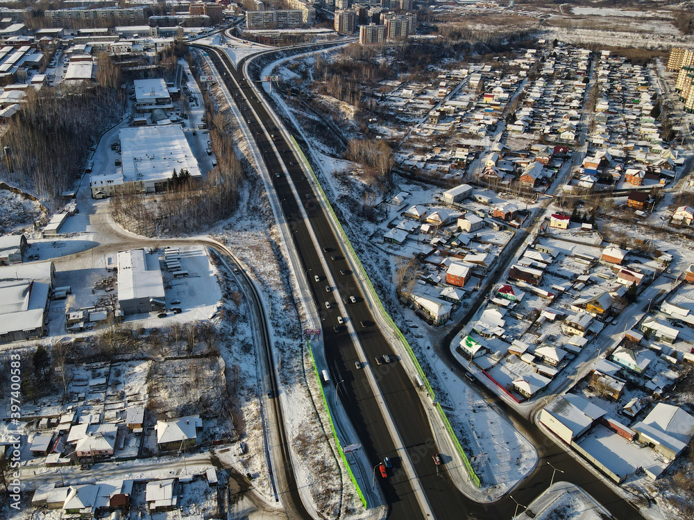 Fototapeta premium Transport highway in the Siberian city of Tomsk