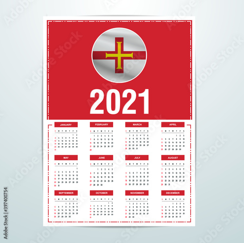 Guernsey Calendar 2021- Country Flag Banner - Happy New Year Design.