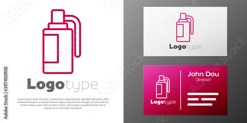 Logotype line Hand grenade icon isolated on white background. Bomb explosion. Logo design template element. Vector.