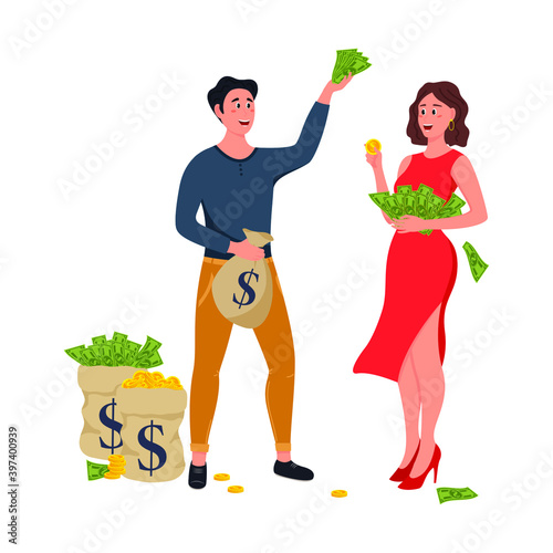 Rich people. Millionaire or banker happy cartoon characters. Vector illustration EPS10