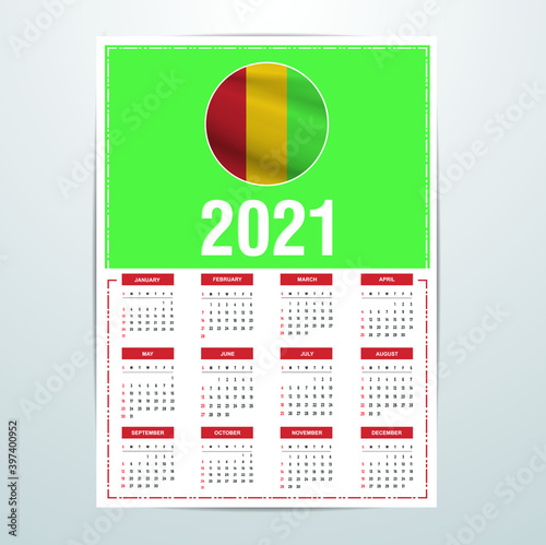 Guinea Calendar 2021- Country Flag Banner - Happy New Year Design.