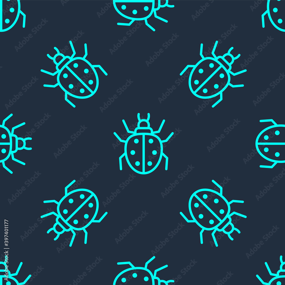 Green line Mite icon isolated seamless pattern on blue background. Vector. Green line Mite icon isolated seamless pattern on blue background. Vector.
