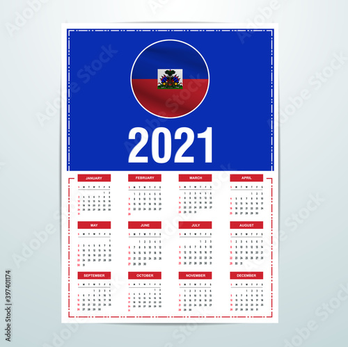 Haiti Calendar 2021- Country Flag Banner - Happy New Year Design.