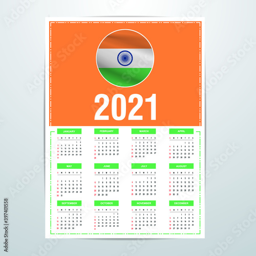 India Calendar 2021- Country Flag Banner - Happy New Year Design