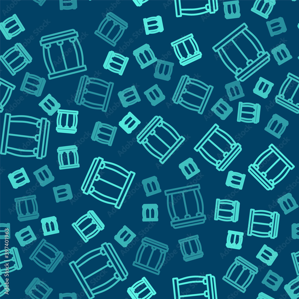 Green line Drum icon isolated seamless pattern on blue background. Music sign. Musical instrument symbol. Vector. Green line Drum icon isolated seamless pattern on blue background. Music sign. Musical instrument symbol. Vector.