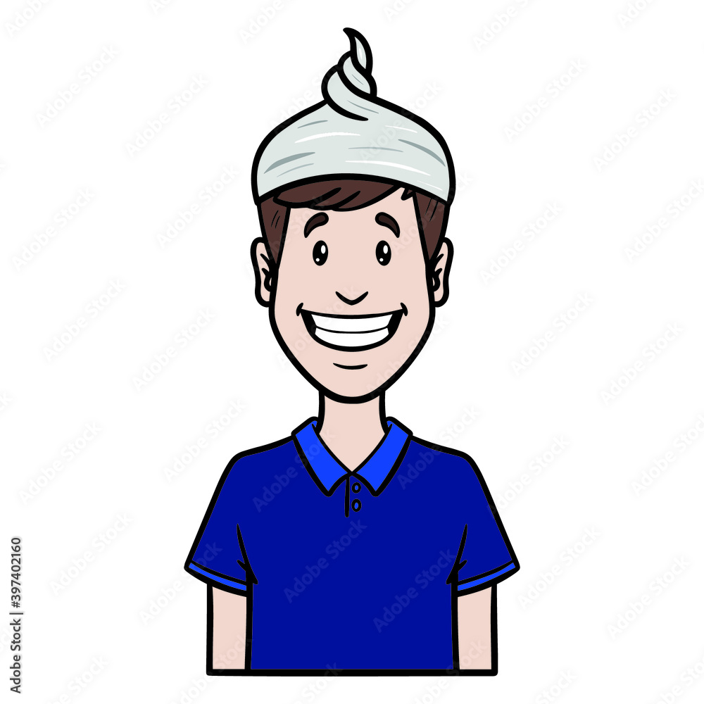 man with aluminum hat. comic, avatar, hat, helmet.