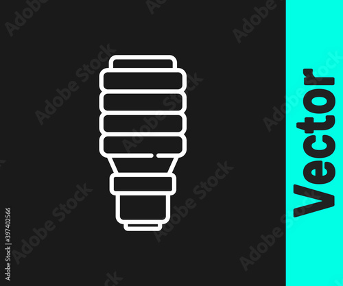 White line LED light bulb icon isolated on black background. Economical LED illuminated lightbulb. Save energy lamp. Vector.