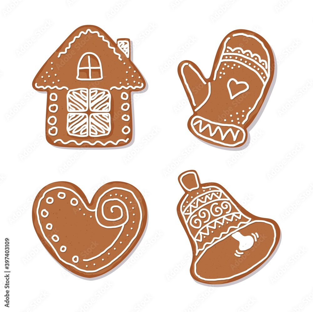 Set of gingerbread. Christmas cookies. Holidays collection. Template for greeting card, postcard. Set of gingerbread. Christmas cookies. Holidays collection. Template for greeting card, postcard.