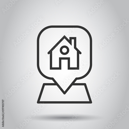 Home pin icon in flat style. House navigation vector illustration on white isolated background. Locate position business concept.