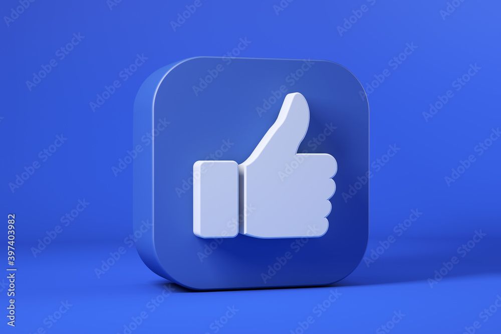 Thumb up icon on blue background, social media network Thumb up icon on blue background, social media network