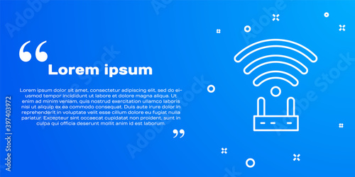 White line Router and wi-fi signal icon isolated on blue background. Wireless ethernet modem router. Computer technology internet. Vector.