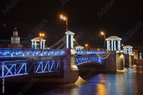 Christmas decoration of Palace bridge in Saint Petersburg. Russia photo