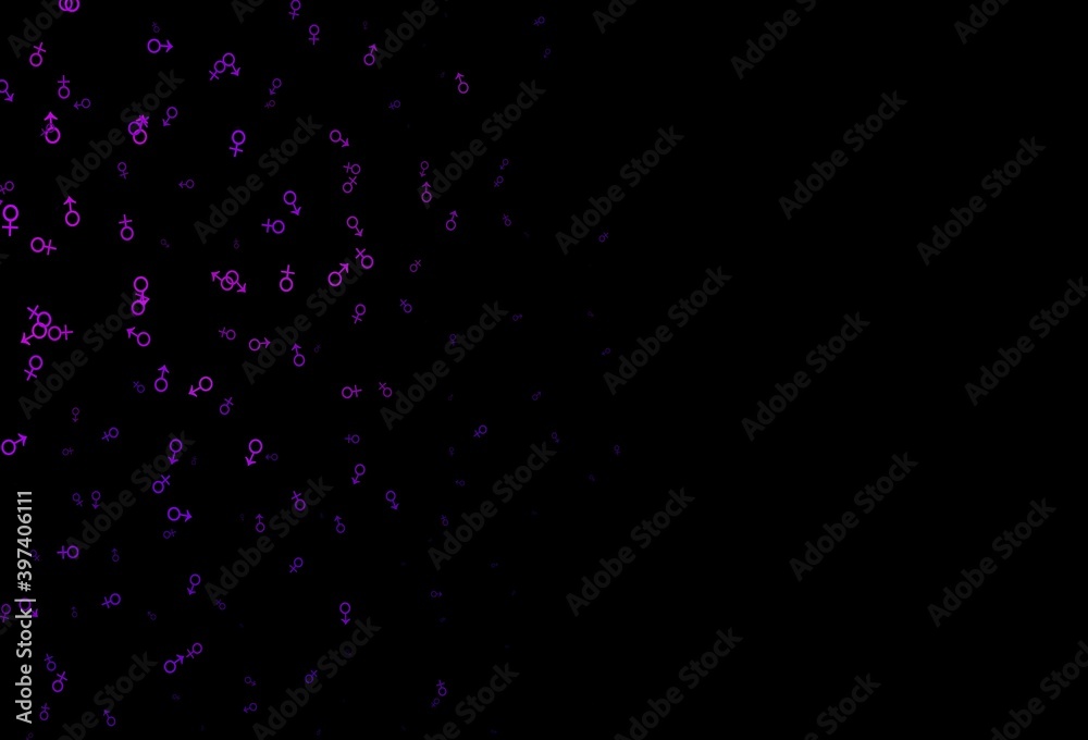 Dark pink, blue vector backdrop with gender signs.