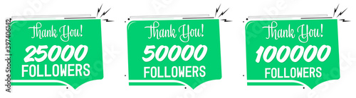 Set of Followers thank you banners design template, graphic icons for social media, vector illustration.