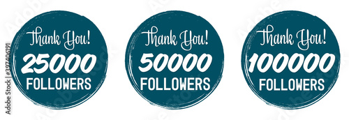 Set of Followers thank you banners design template, graphic icons for social media, vector illustration.