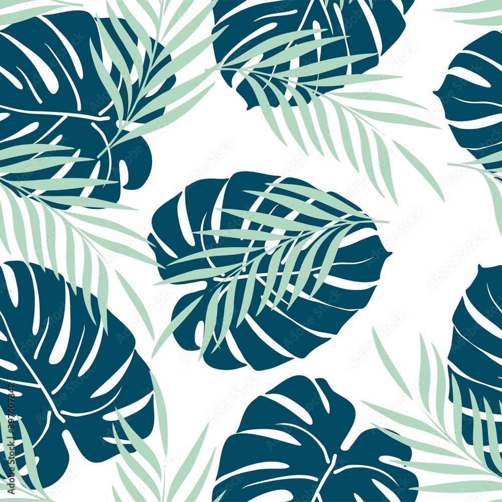 Tropical trendy seamless pattern with tropical leafs. Beach background. Paradise pattern. Tropical leaf