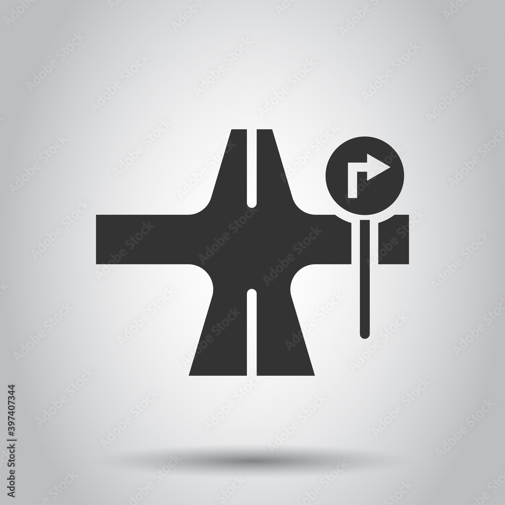 Crossroad icon in flat style. Road direction navigation vector illustration on white isolated background. Locate pin position business concept. Crossroad icon in flat style. Road direction navigation vector illustration on white isolated background. Locate pin position business concept.