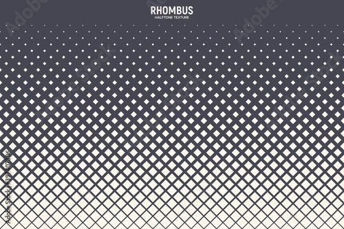 Rhombus Halftone Vector Abstract Geometric Technology Background. Rhomb Shapes Retro 80's Style Simple Pattern. Minimal Style Dynamic Tetragonal Structure Tech Wallpaper