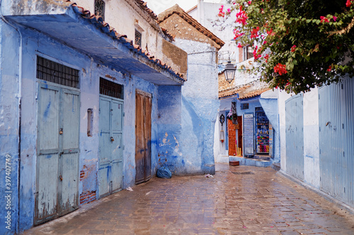 Street in medina of blue town Chefchaouen, Morocco. © luengo_ua