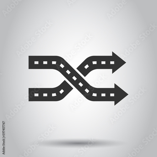 Crossroad icon in flat style. Road direction navigation vector illustration on white isolated background. Locate pin position business concept.