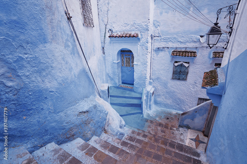 Travel by .Morocco. Street in medina of blue town Chefchaouen. © luengo_ua